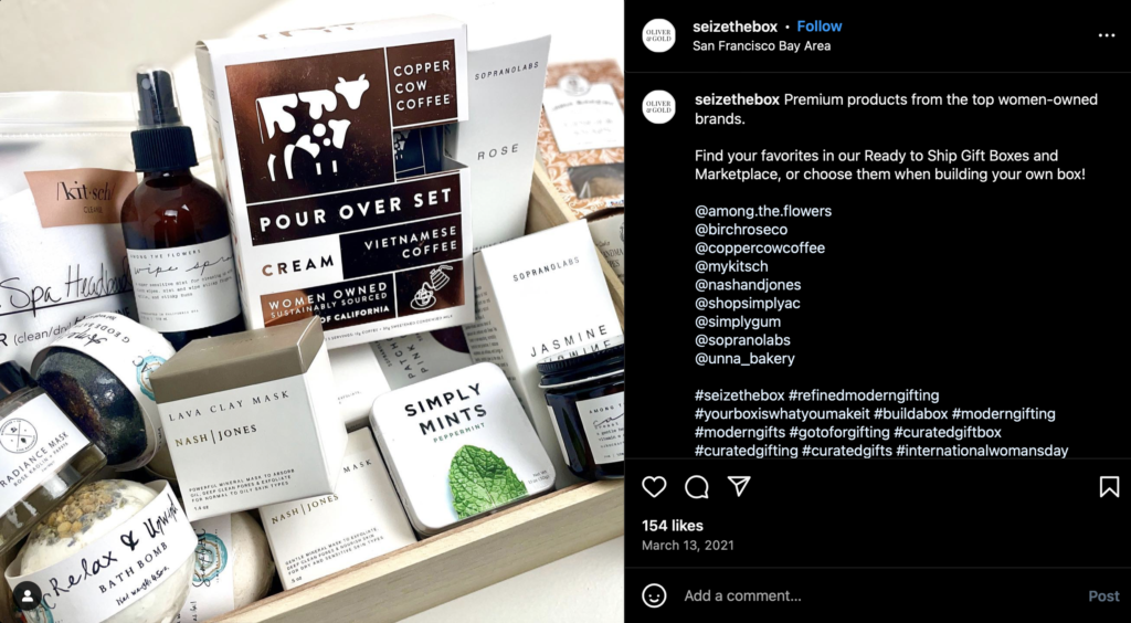 Seize the Box Instagram Post of products from women-owned business partners